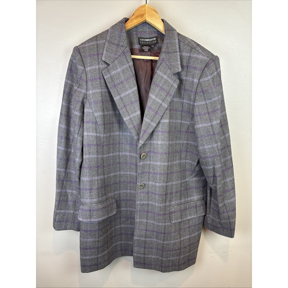 Liz Claiborne Made In USA Women's Blazer Size 16 100% Wool Windowpane